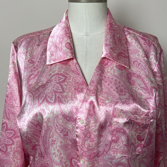 Oscar de la Renta Pink Satin Pajama Top and Bottom Set size M VTG - Picture 6 of 17